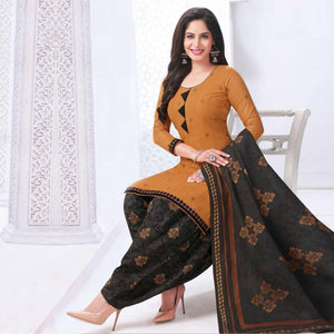 Orange Printed Leon Patiala Dress Material - Peachmode