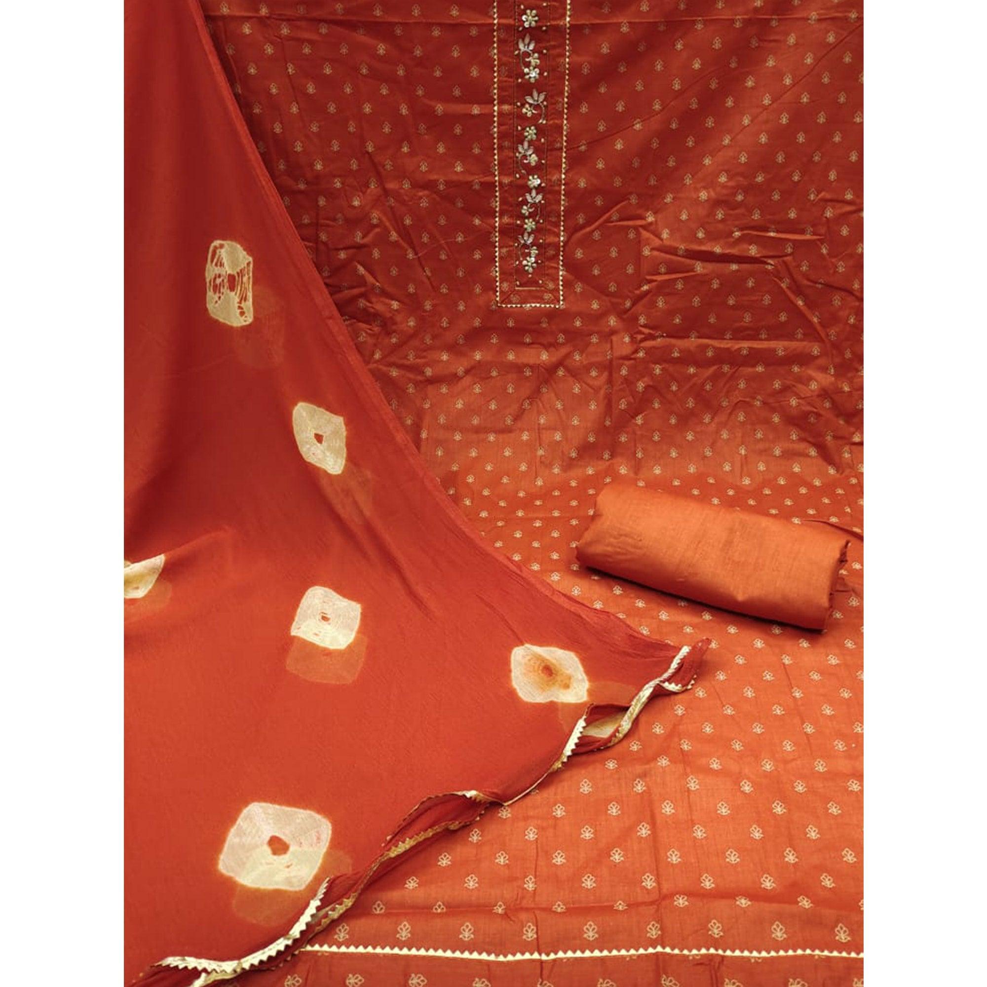 Orange Printed Pure Cotton Dress Material - Peachmode