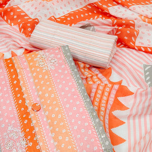 Orange Printed With Floral Embroidered Pure Cotton Dress Material - Peachmode