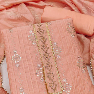 Orange Sequence Embroidered Chanderi Dress Material - Peachmode