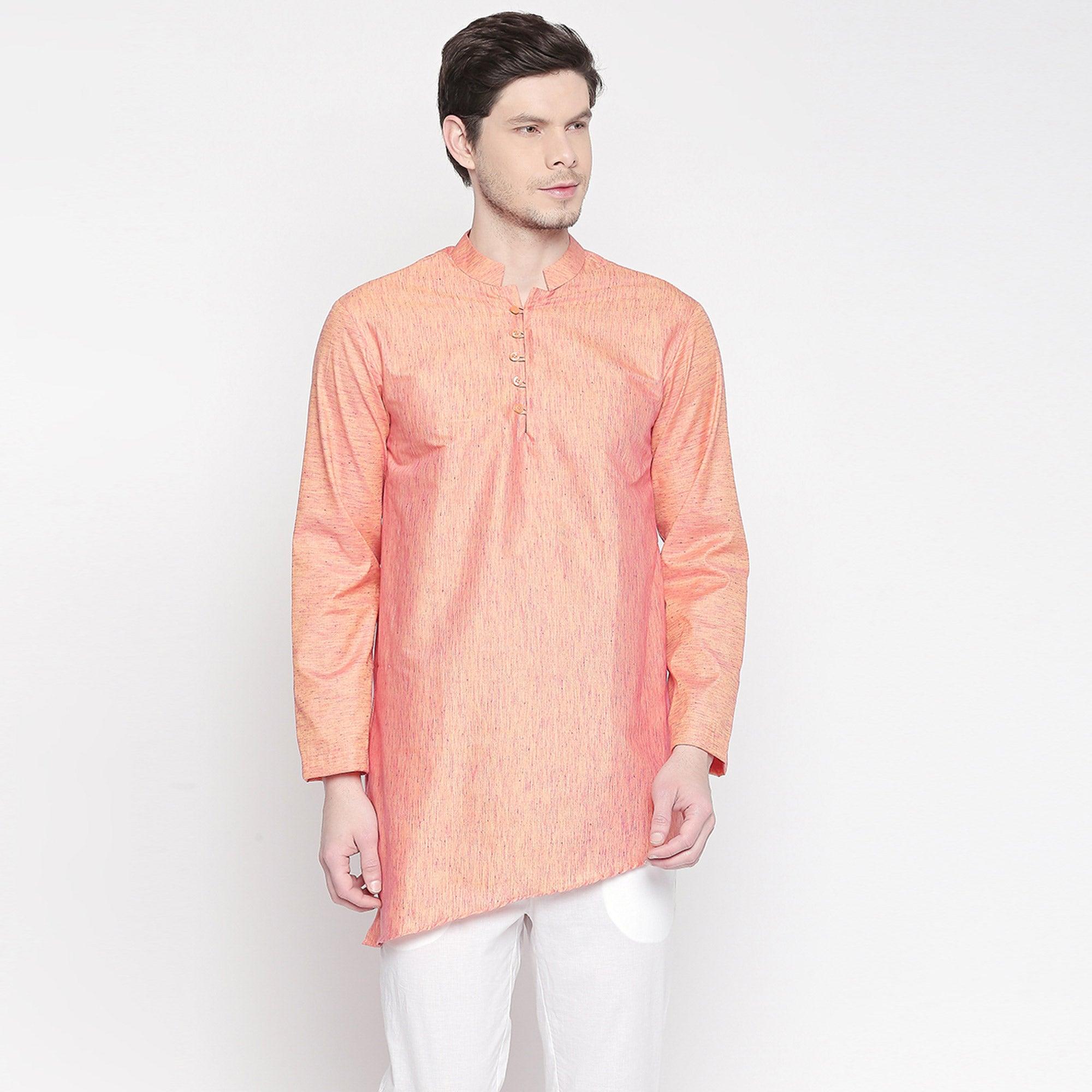 Orange Solid Pure Cotton Short Kurta - Peachmode