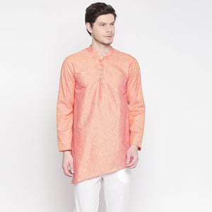 Orange Solid Pure Cotton Short Kurta - Peachmode