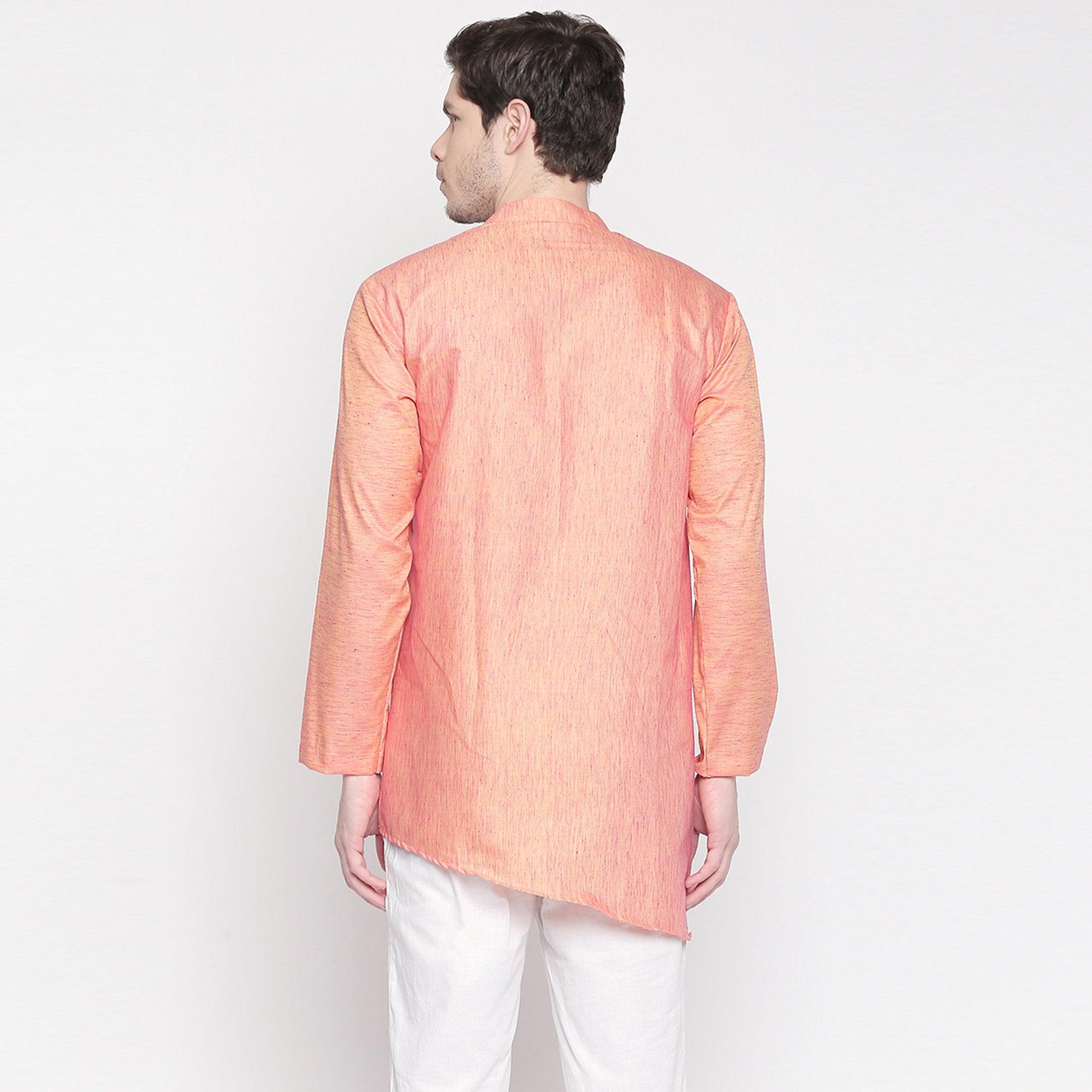Orange Solid Pure Cotton Short Kurta - Peachmode