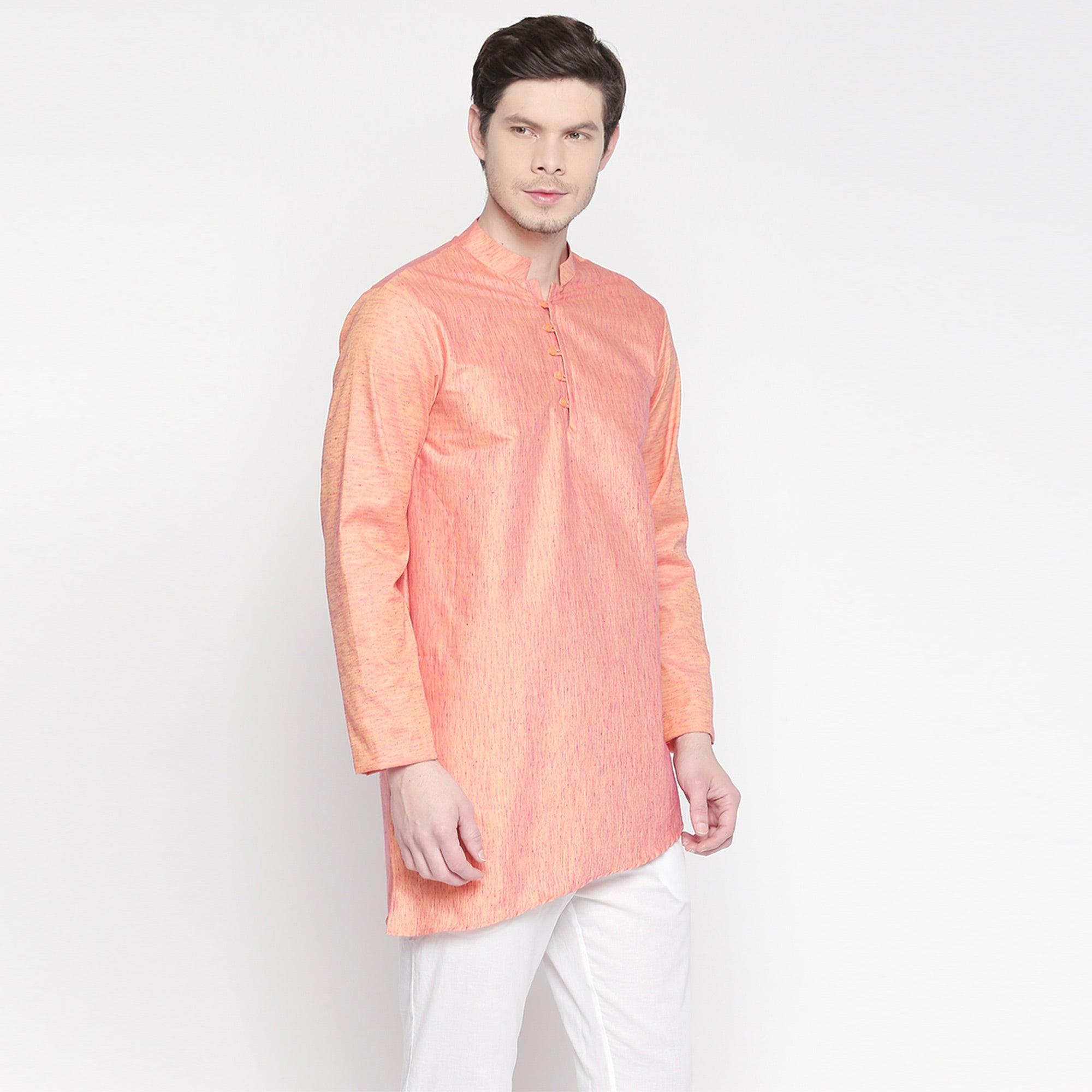 Orange Solid Pure Cotton Short Kurta - Peachmode