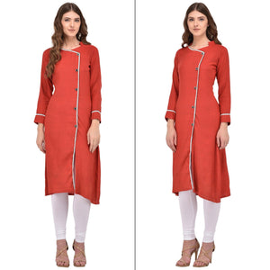 Orange Solid Rayon Kurti - Peachmode