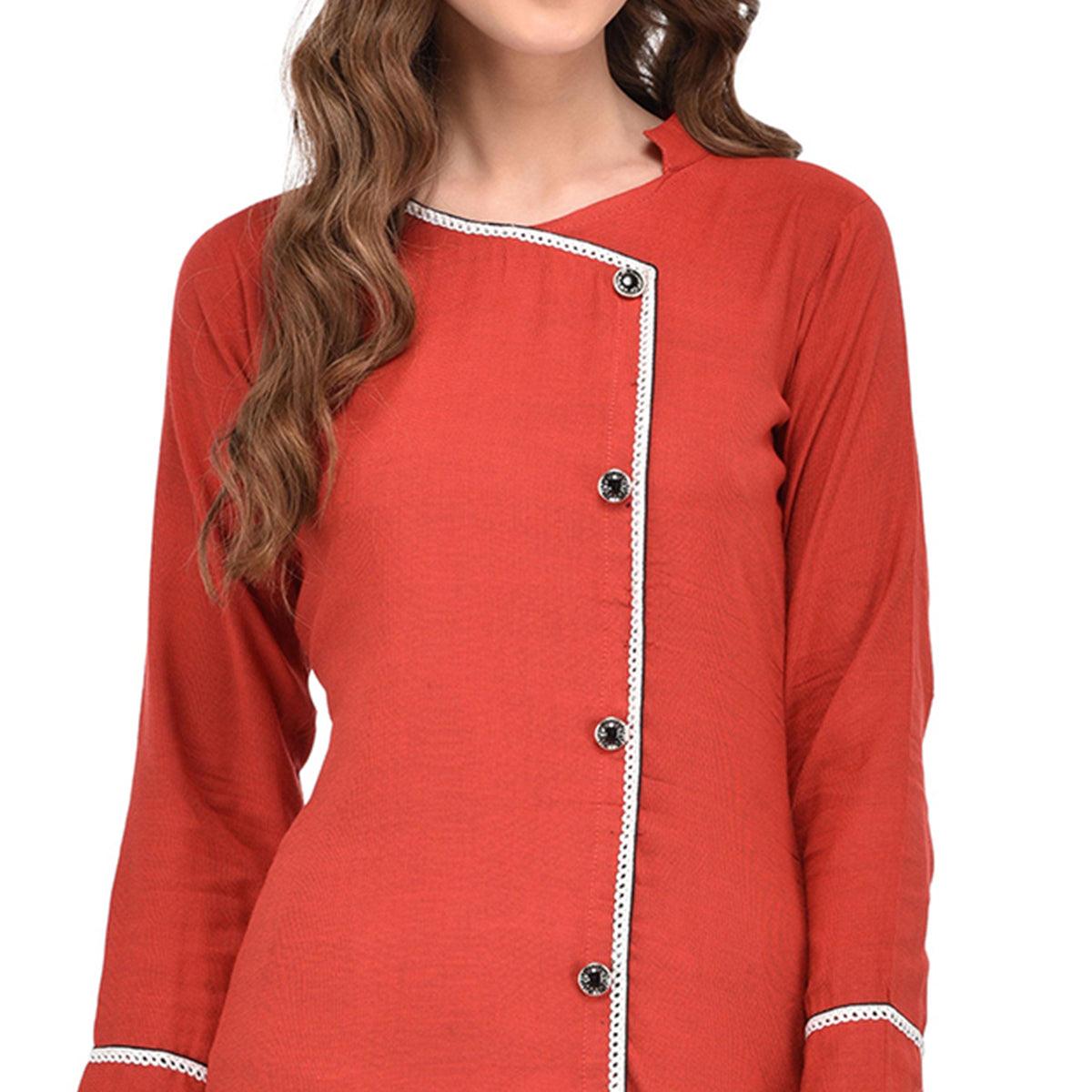 Orange Solid Rayon Kurti - Peachmode