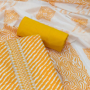 Orange Stripe Printed With Embroidered Poly Cotton Dress Material - Peachmode
