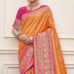 Orange Woven Art Silk Saree - Peachmode
