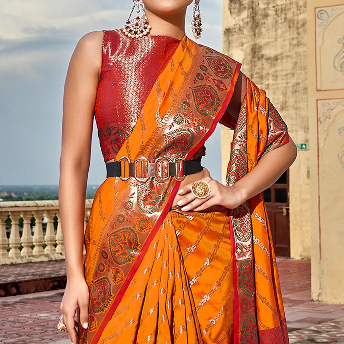 Orange Woven Art Silk Saree - Peachmode