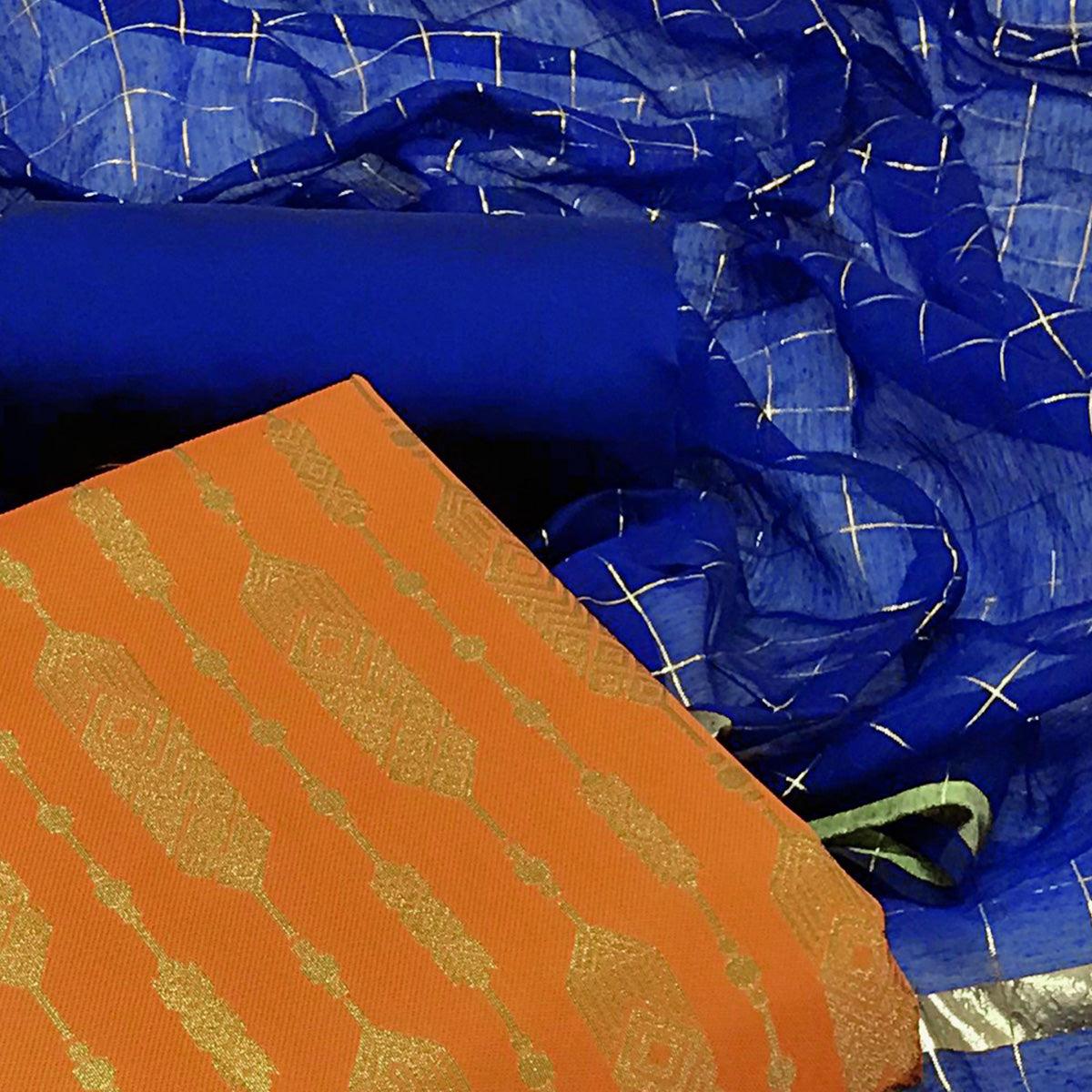 Orange Woven Banarasi Silk Dress Material - Peachmode