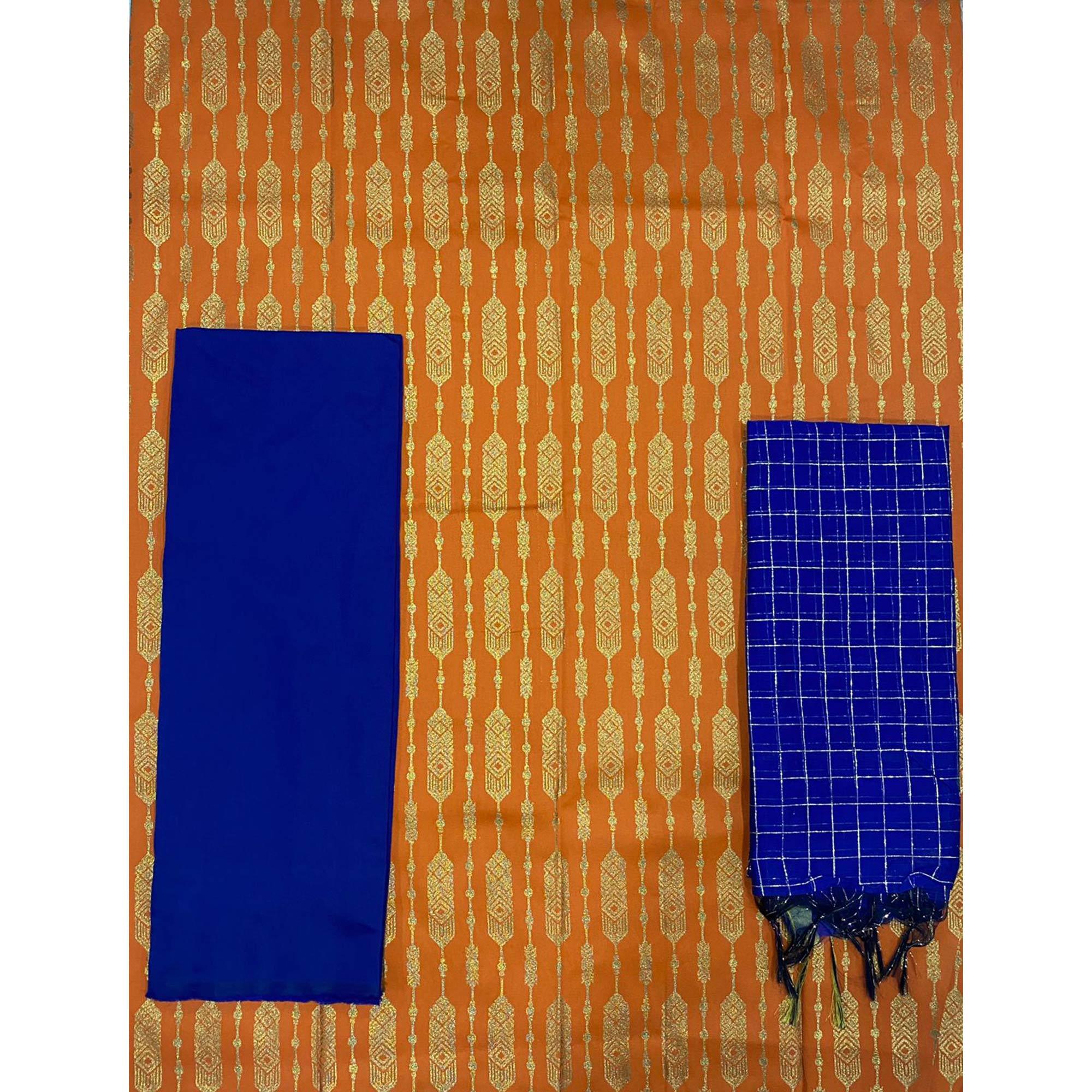 Orange Woven Banarasi Silk Dress Material - Peachmode