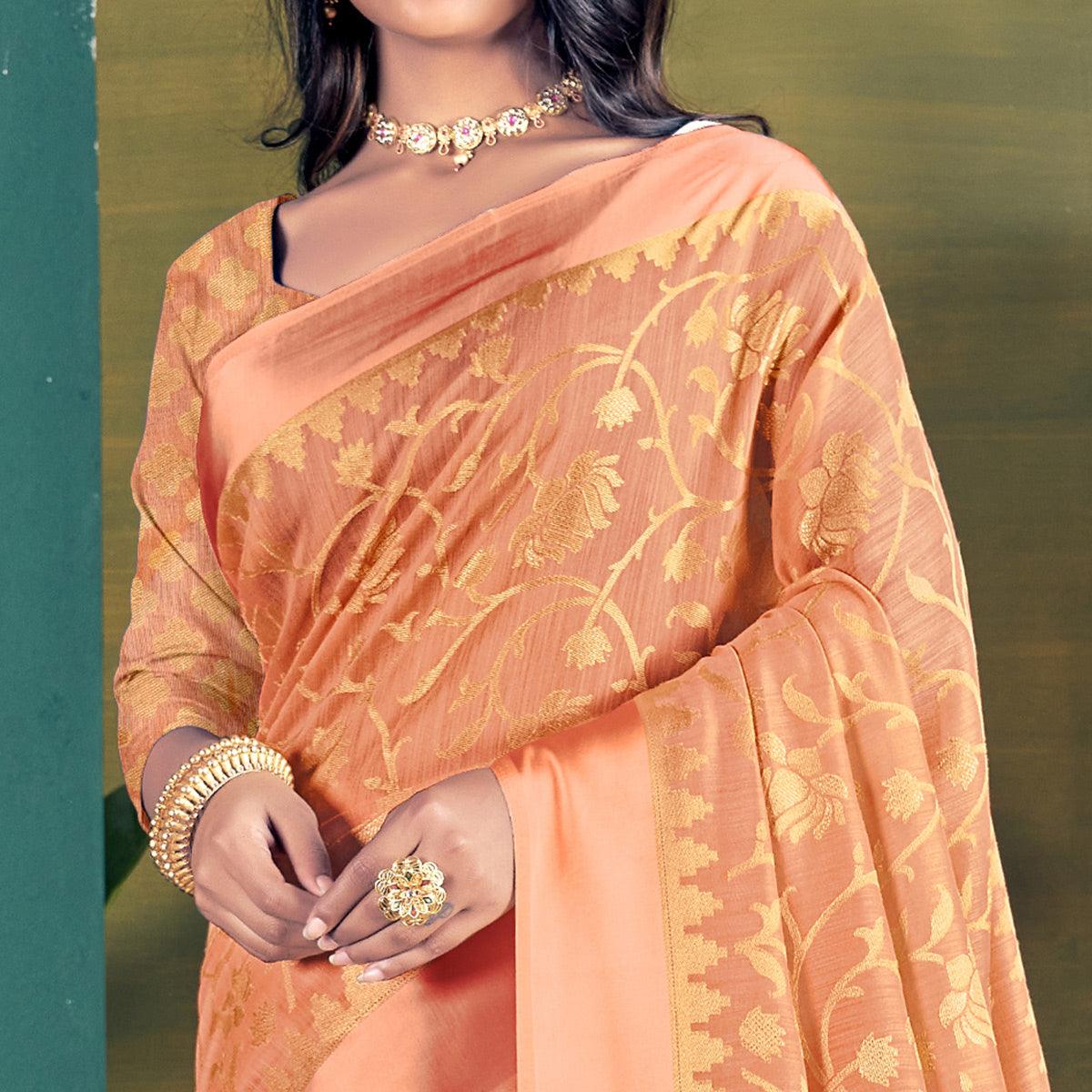 Orange Woven Brasso Saree - Peachmode