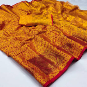 Orange Woven Cotton Silk Saree - Peachmode