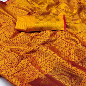 Orange Woven Cotton Silk Saree - Peachmode