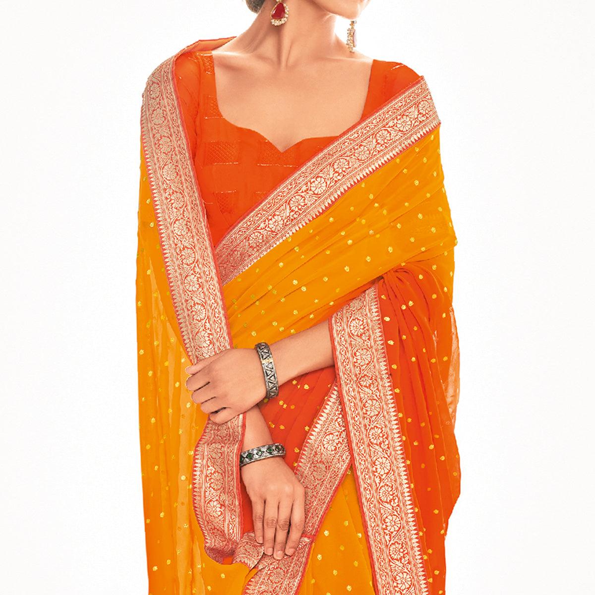Orange Woven Georgette Saree - Peachmode