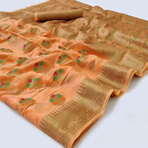 Orange Woven Organza Saree - Peachmode