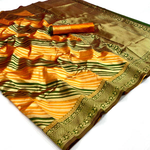 Orange Woven Silk Saree - Peachmode