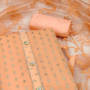 Orange Woven With Gota Work Cotton Blend Dress Material - Peachmode