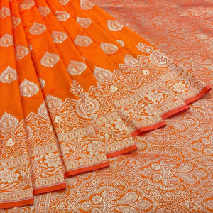 Orange Zari Woven Art Silk Saree - Peachmode