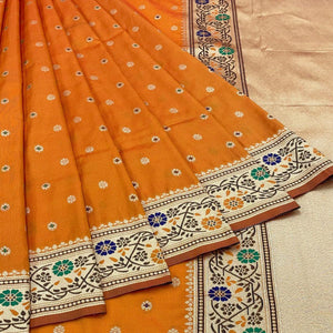 Orange Zari Woven Art Silk Saree - Peachmode