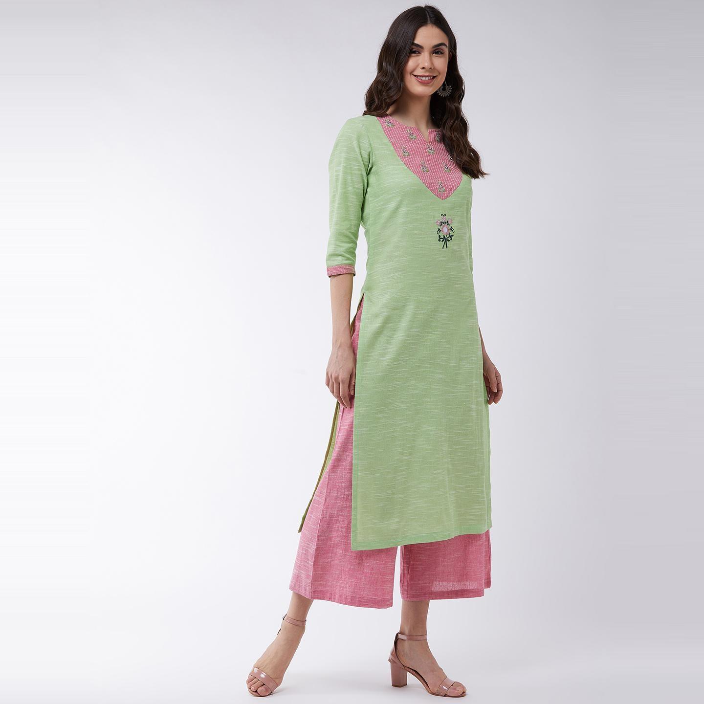 Pannkh - Women's Embroidered Chambray Kurti - Peachmode