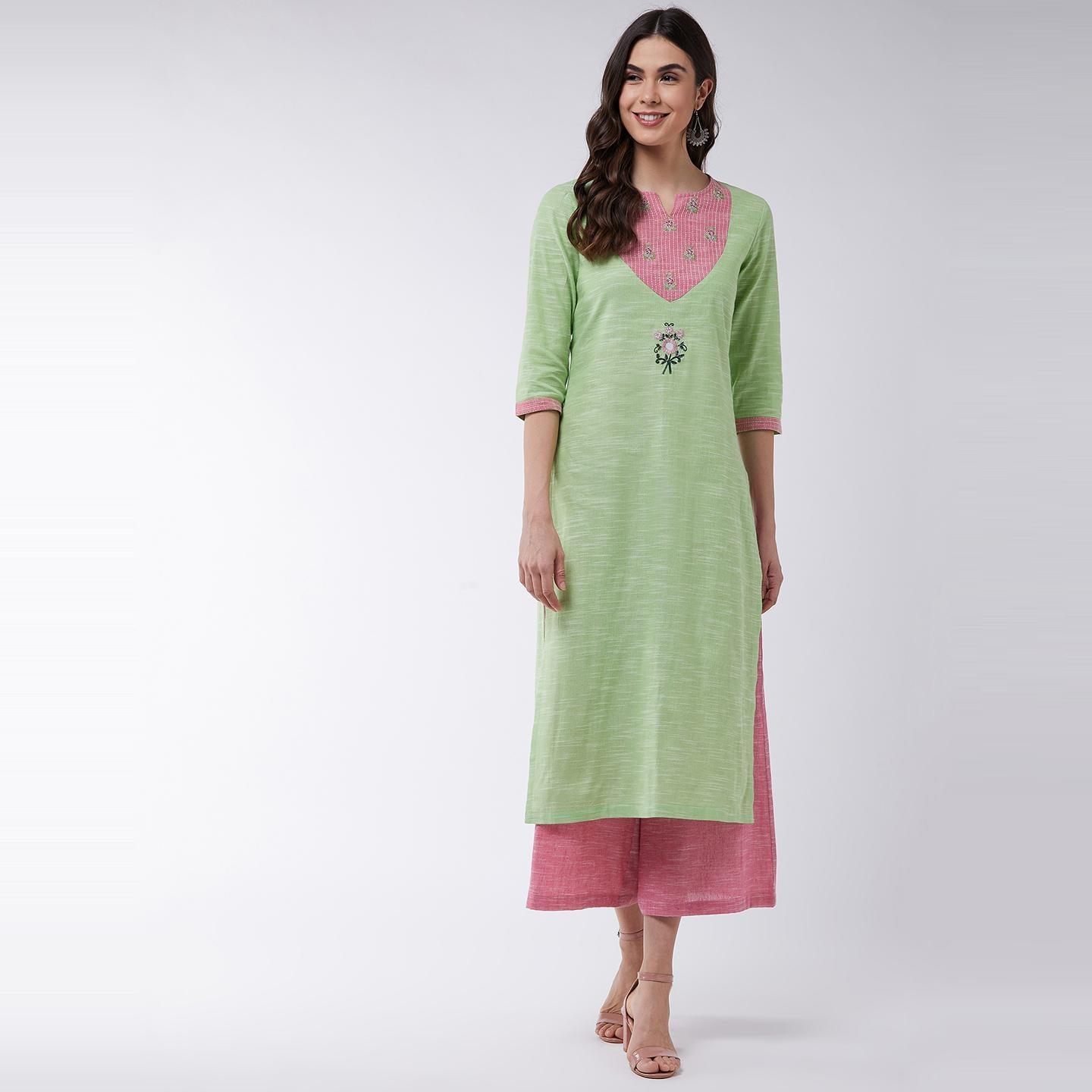 Pannkh - Women's Embroidered Chambray Kurti - Peachmode