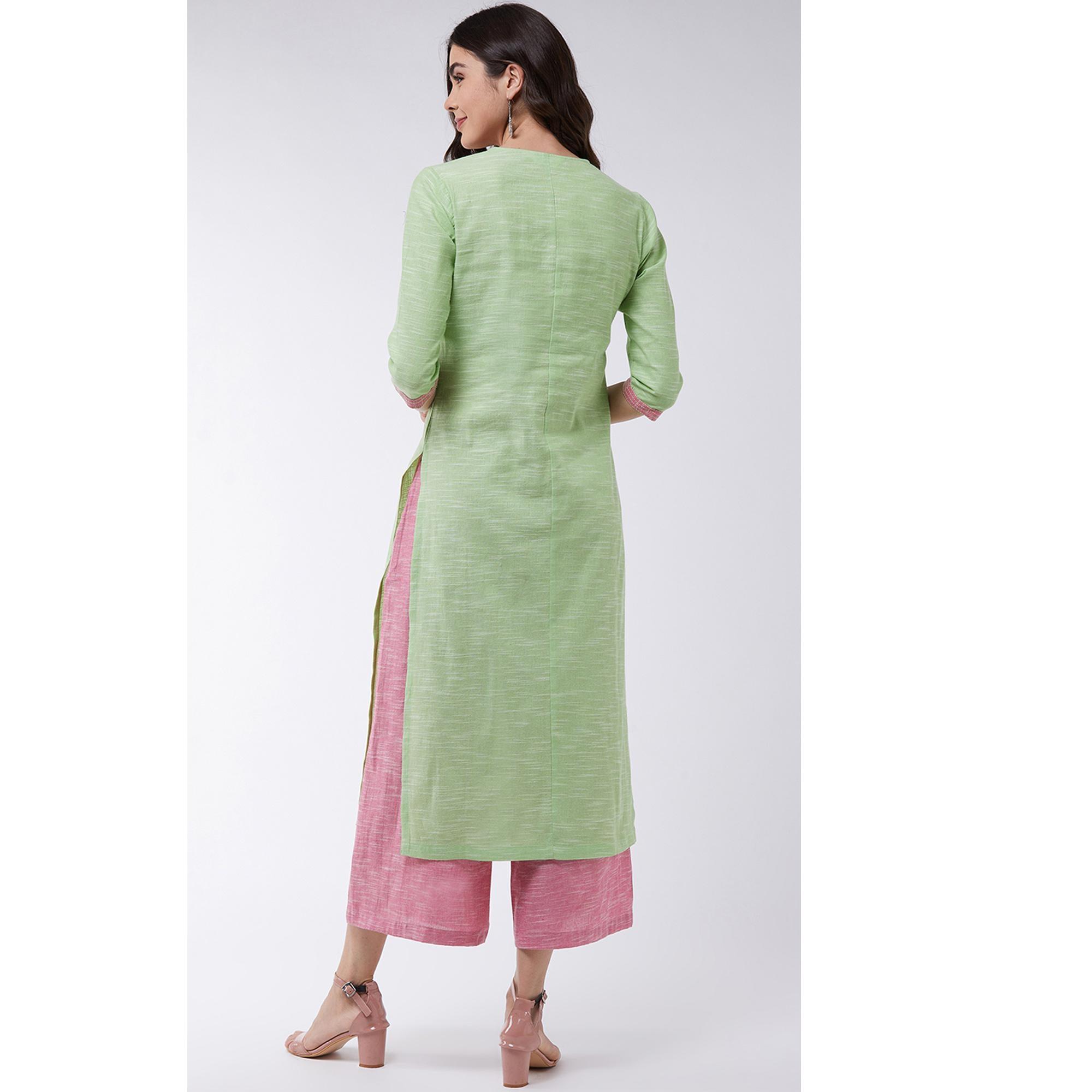 Pannkh - Women's Embroidered Chambray Kurti - Peachmode