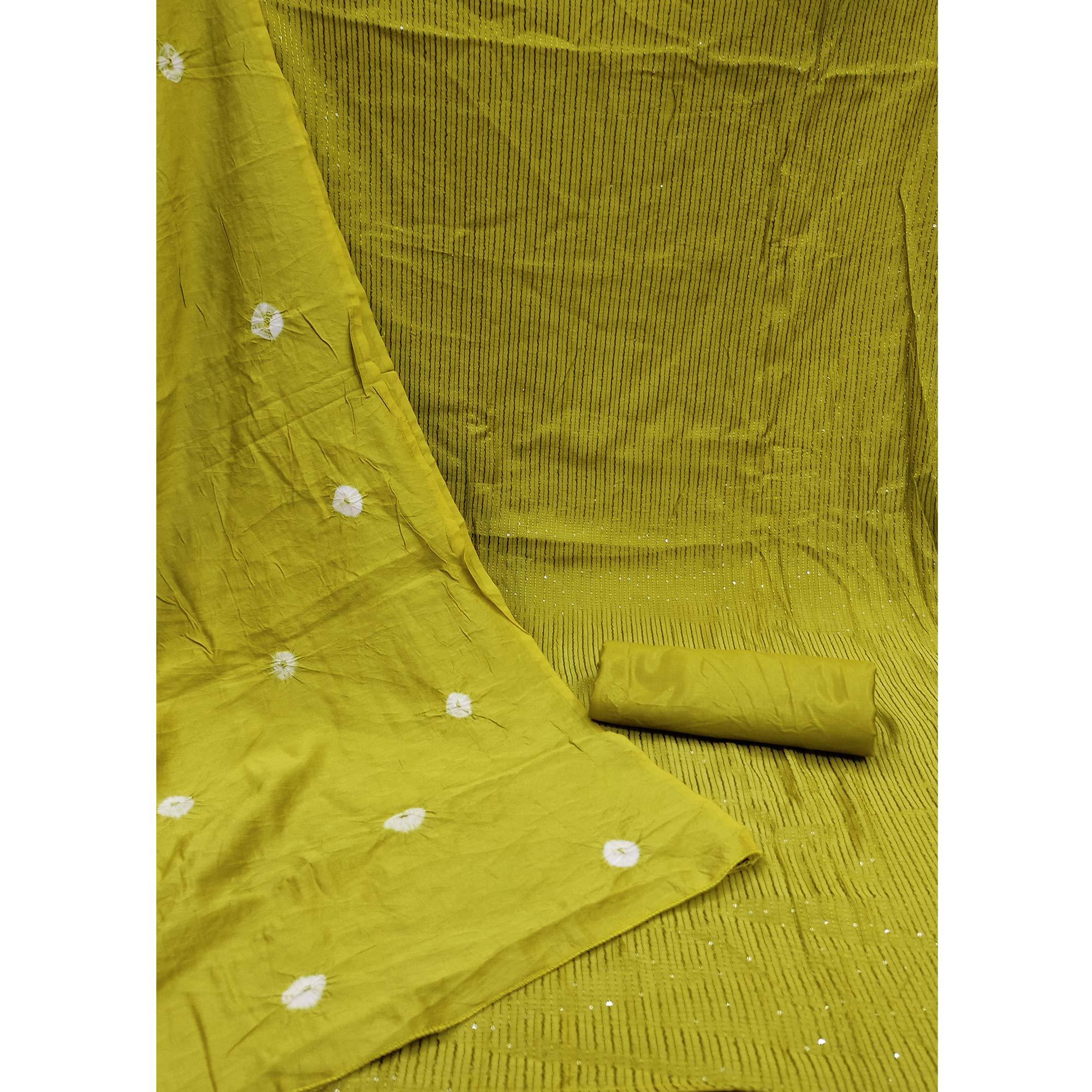 Parrot Green Sequence Embroidered Chanderi Dress Material - Peachmode