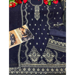 Partywear Designer Embroidered Royal Blue Heavy Faux Georgette Salwar Suit - Peachmode
