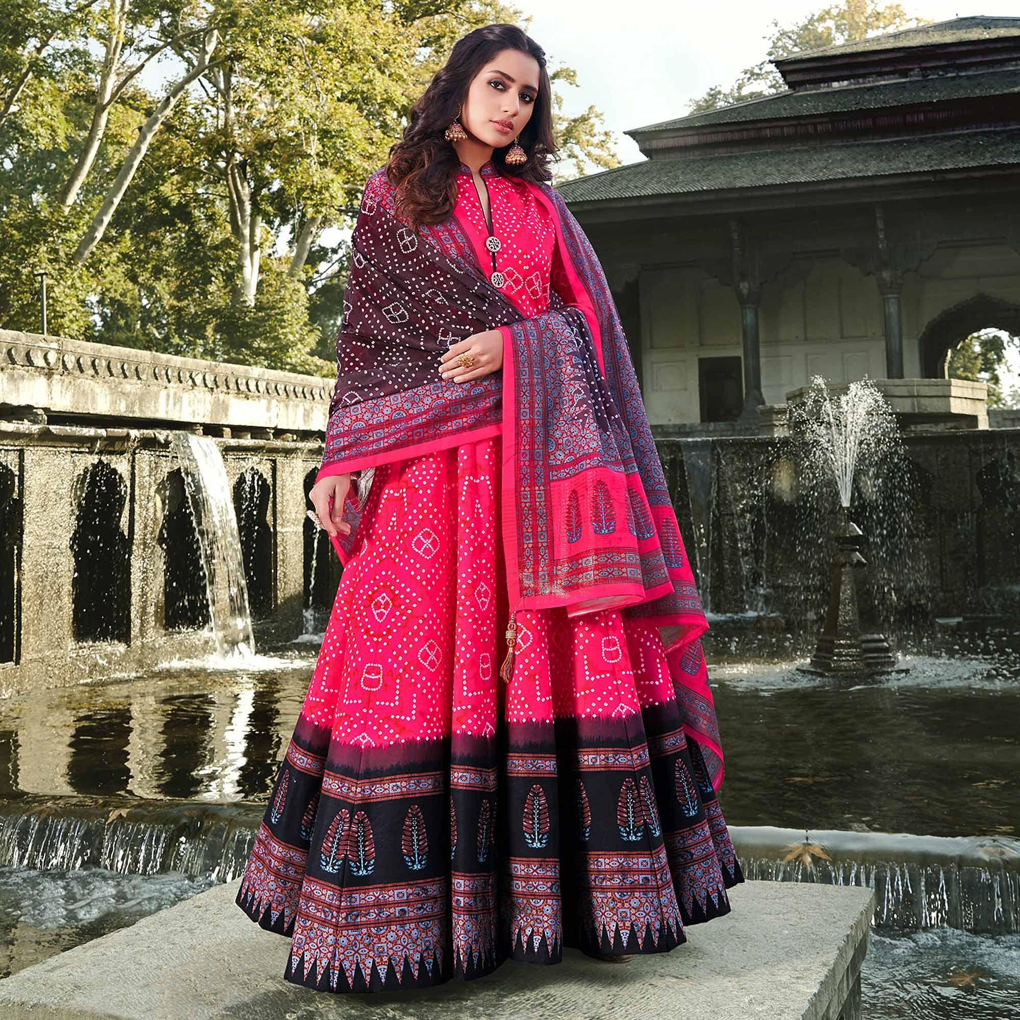 Partywear Multi -Color Digital Printed Killer Silk anarkali Suit - Peachmode