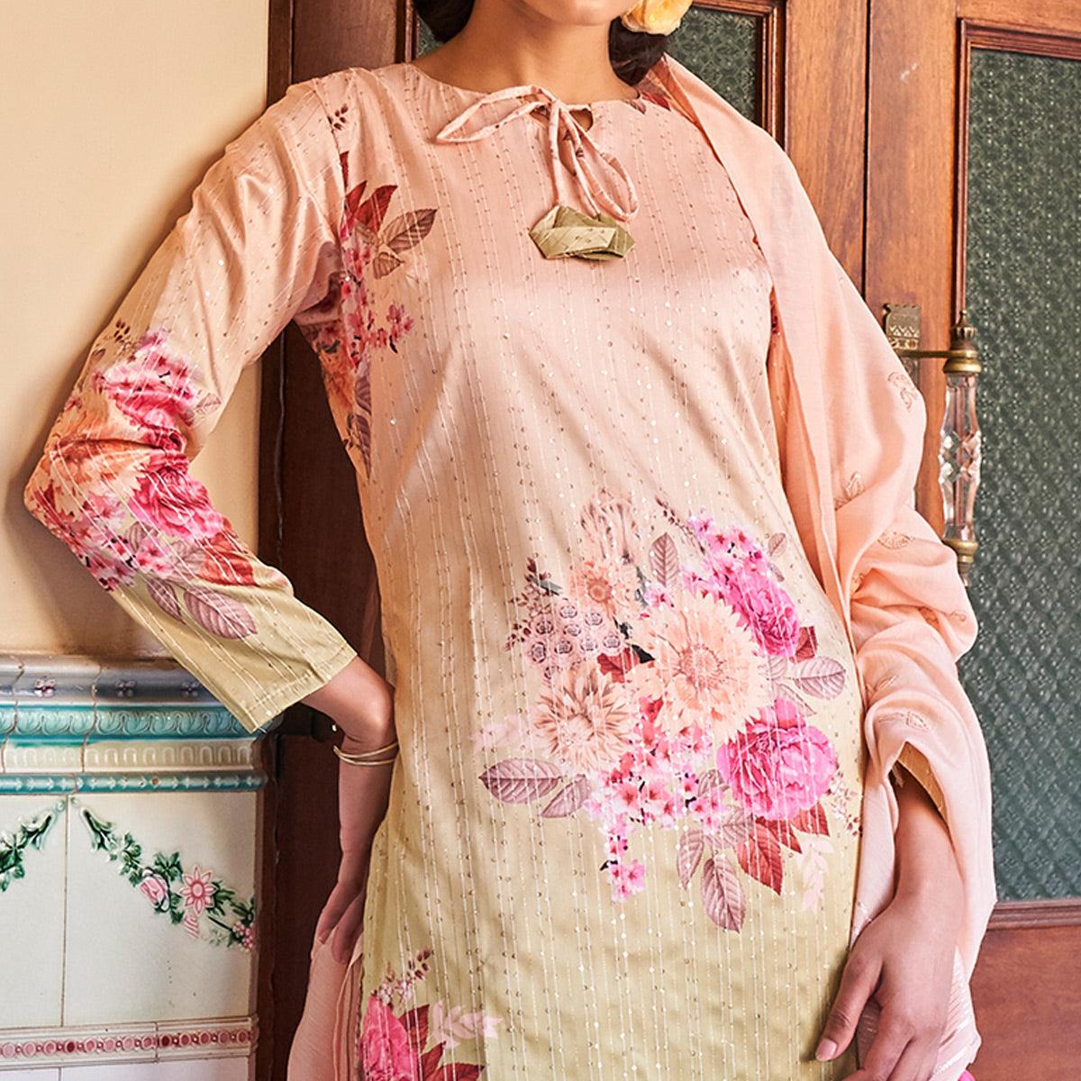 Partywear Multicolored Designer Floral Printed Crochet Palazzo Suit - Peachmode