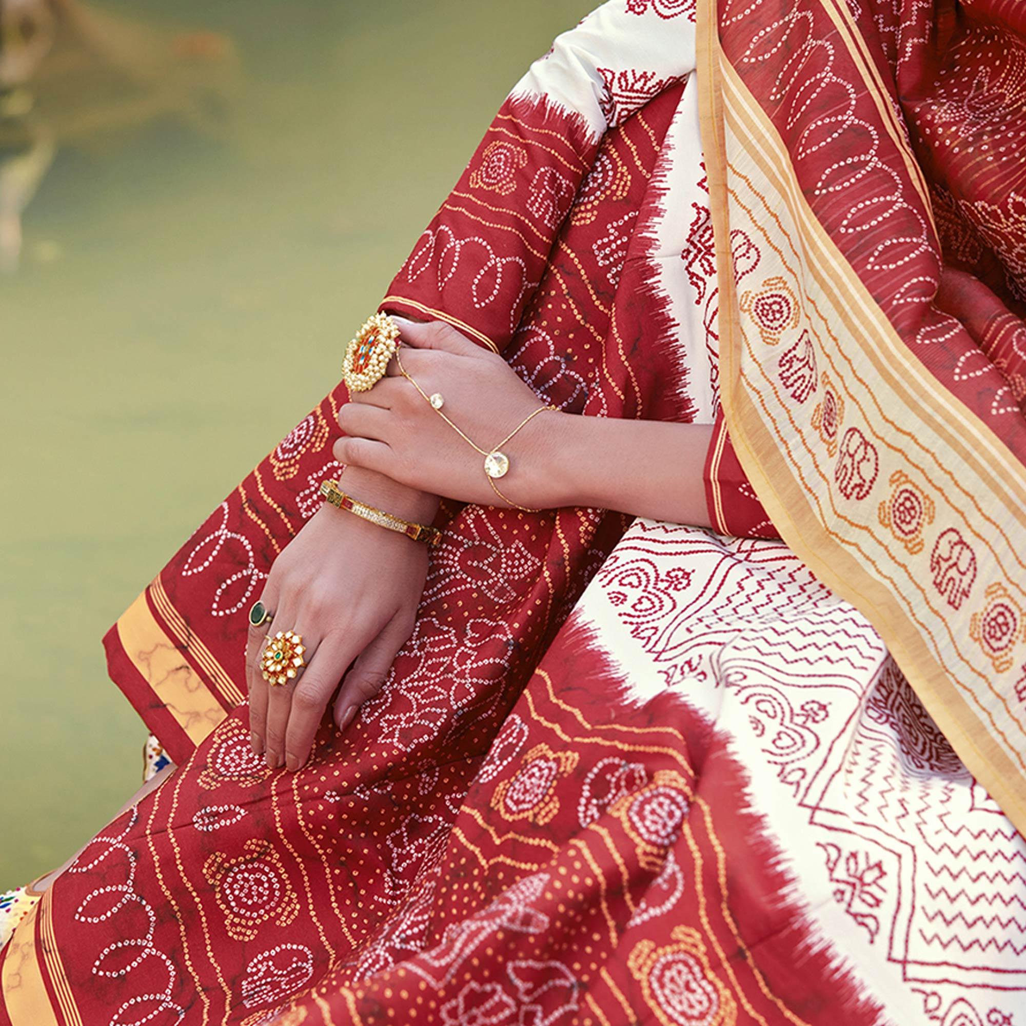 Partywear Off White Digital Printed Killer Silk Salwar anarkali Suit - Peachmode