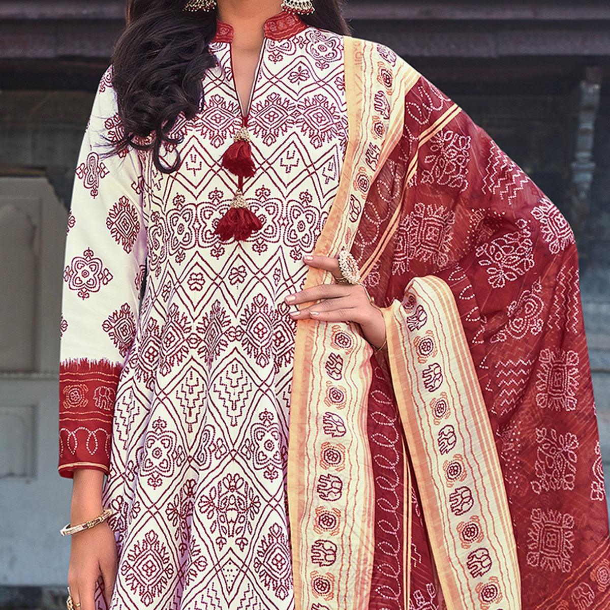 Partywear Off White Digital Printed Killer Silk Salwar anarkali Suit - Peachmode