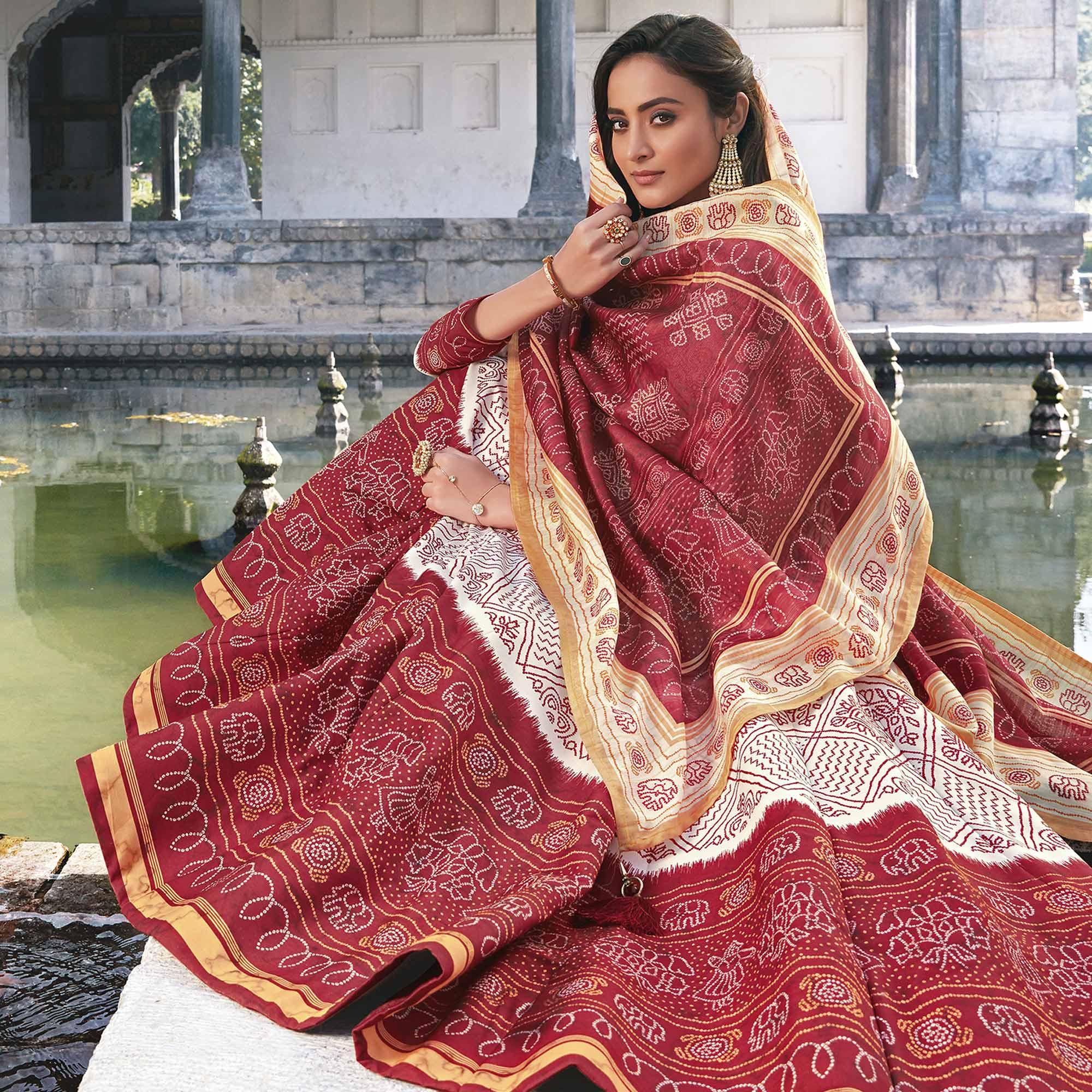 Partywear Off White Digital Printed Killer Silk Salwar anarkali Suit - Peachmode
