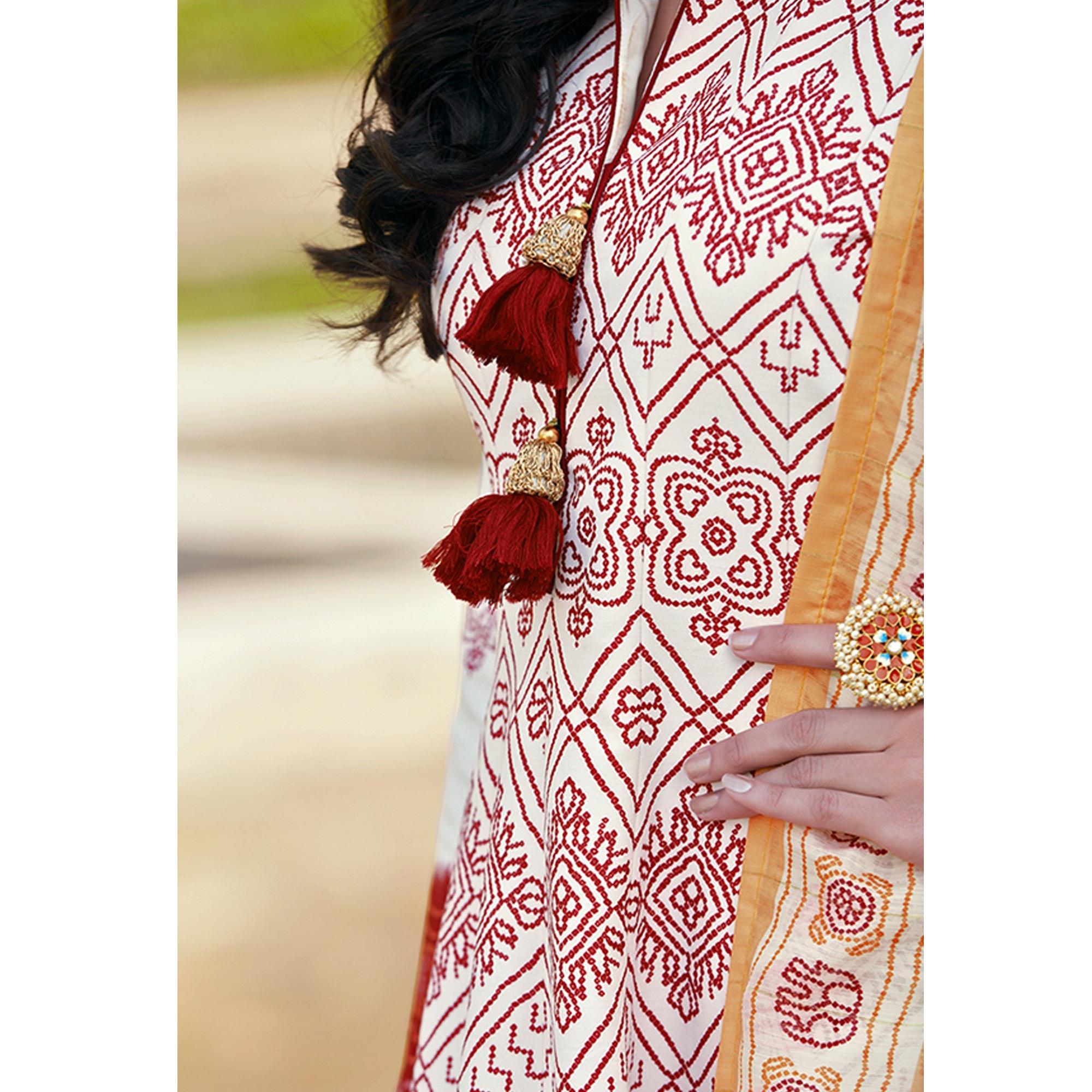 Partywear Off White Digital Printed Killer Silk Salwar anarkali Suit - Peachmode