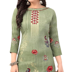 Pastel Green Casual Wear Printed Poly Crepe Dress Material - Peachmode