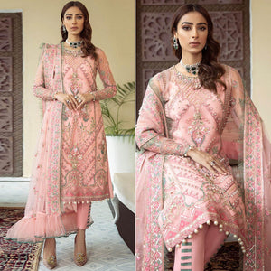 Pastel Pink Party Wear Embroidered Georgette Pakistani Suit - Peachmode
