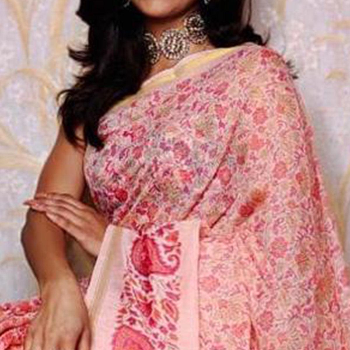 Peach Casual Wear Digital Printed Chanderi Silk Saree - Peachmode