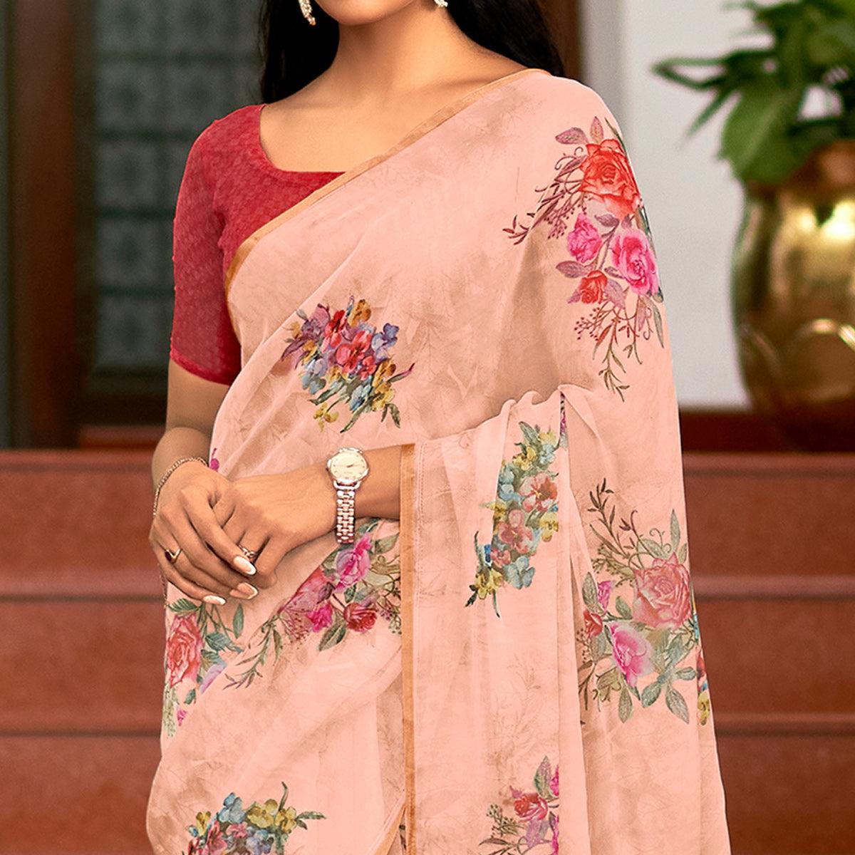 Peach Casual Wear Digital Printed Soft Organza Saree - Peachmode