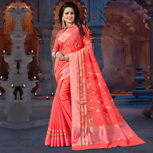 Peach Casual Wear Embroidered Supernet Saree - Peachmode