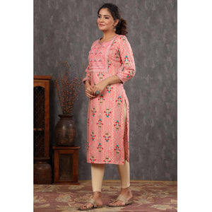 Peach Casual Wear Floral Print With Sequence Rayon Kurti - Peachmode