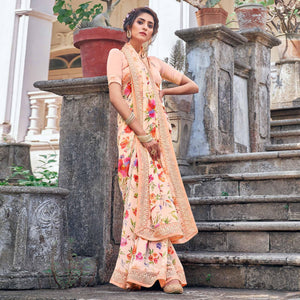 Peach Casual Wear Floral Printed Georgette Saree - Peachmode