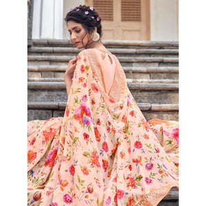 Peach Casual Wear Floral Printed Georgette Saree - Peachmode