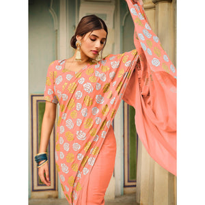 Peach Casual Wear Floral Printed Soft Georgette Saree - Peachmode