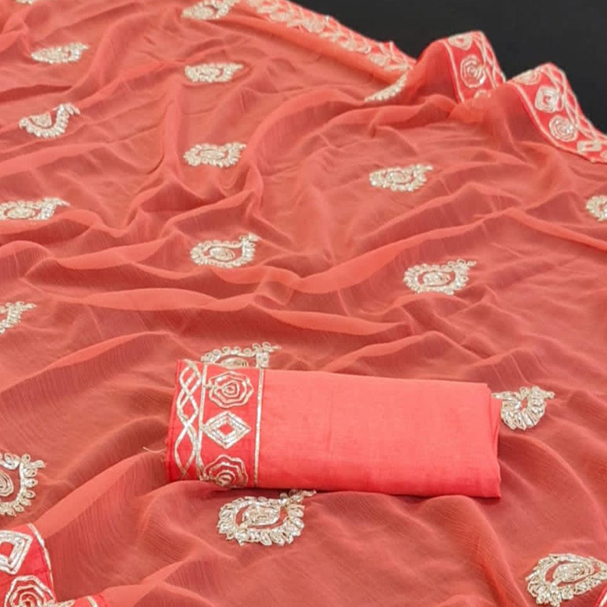 Peach Casual Wear Gotta Patti Work Chiffon Saree - Peachmode