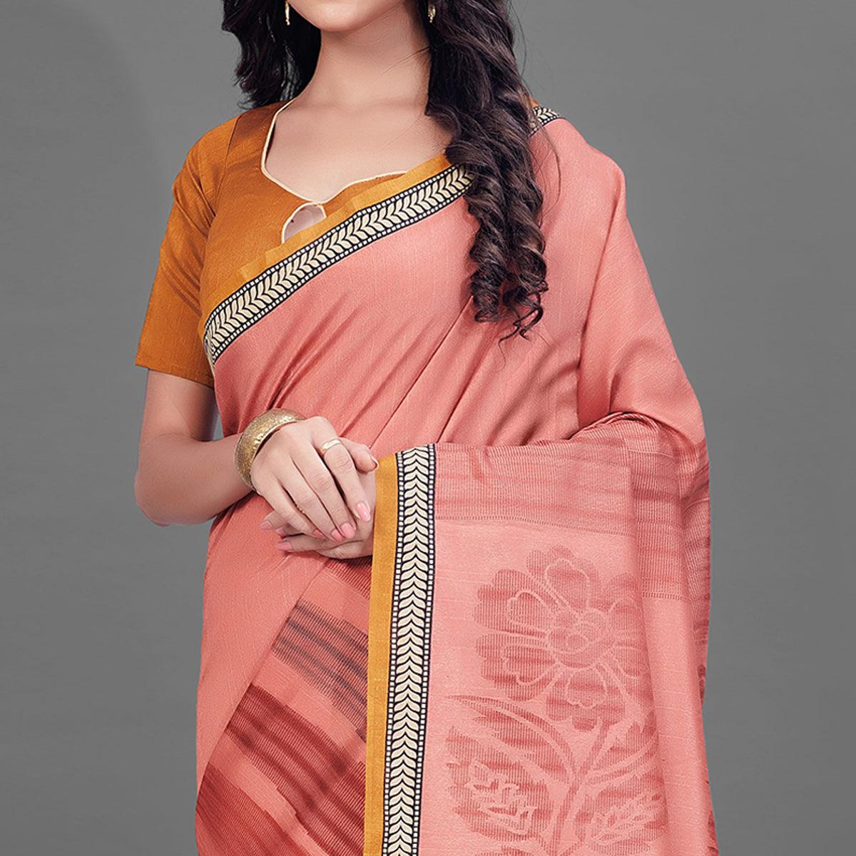 Peach Casual Wear Printed Bhagalpuri Silk Saree - Peachmode