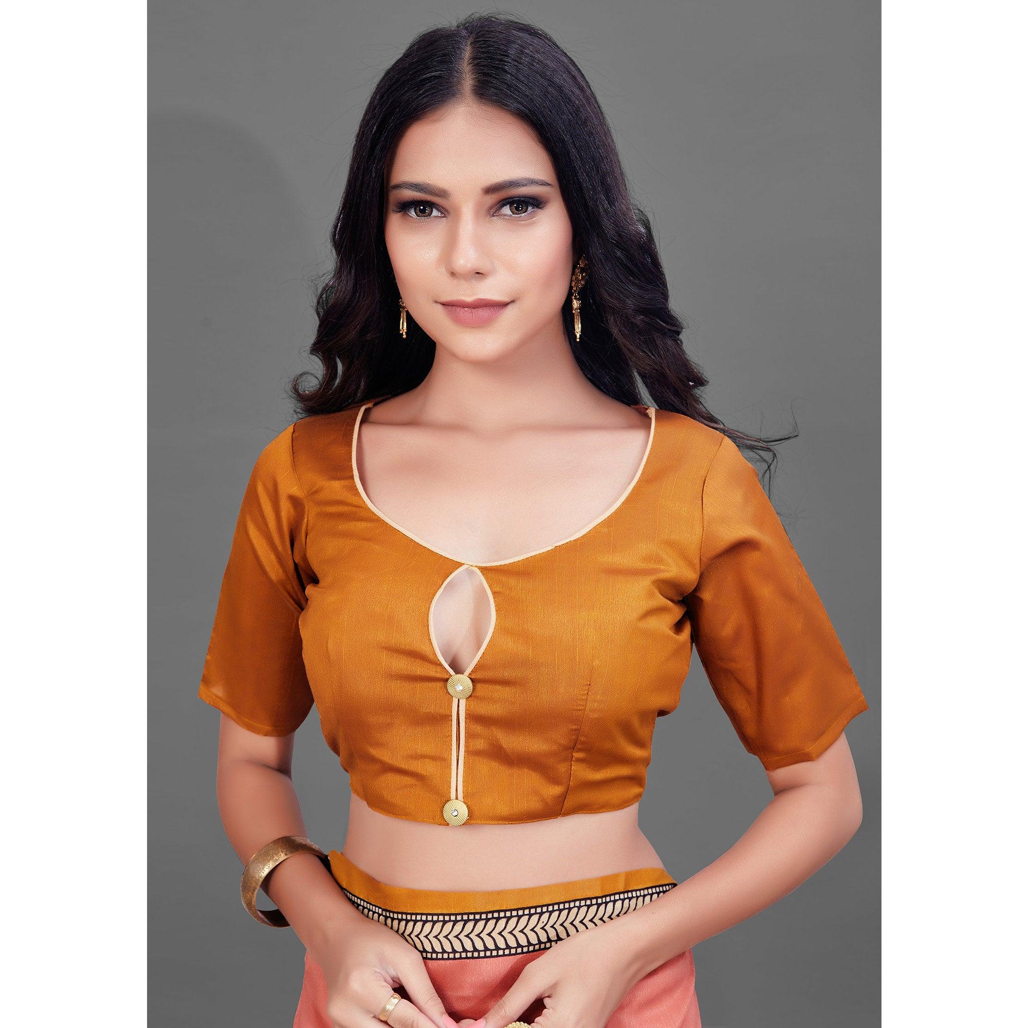 Peach Casual Wear Printed Bhagalpuri Silk Saree - Peachmode