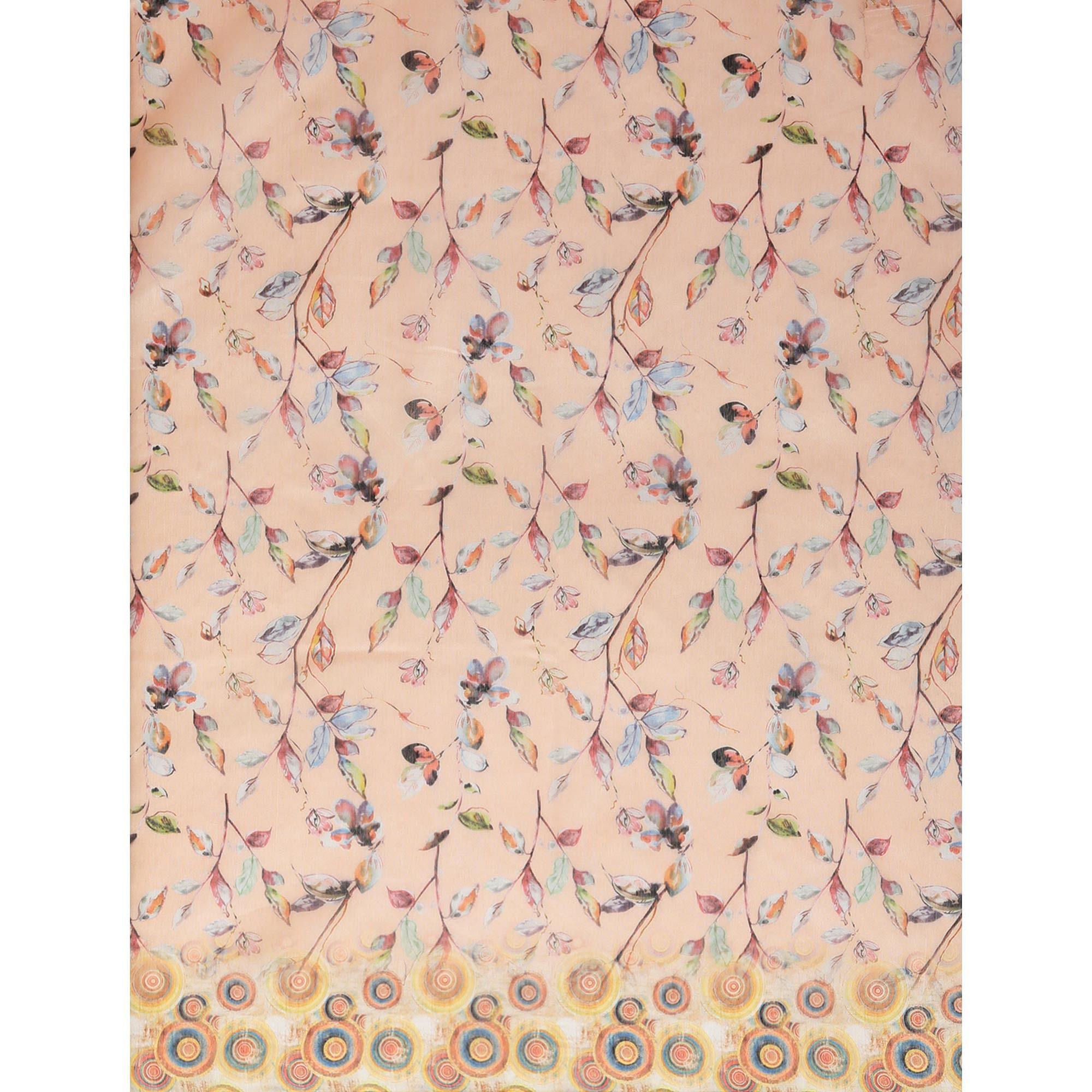 Peach Casual Wear Printed Cotton Blend Saree With Tassels - Peachmode