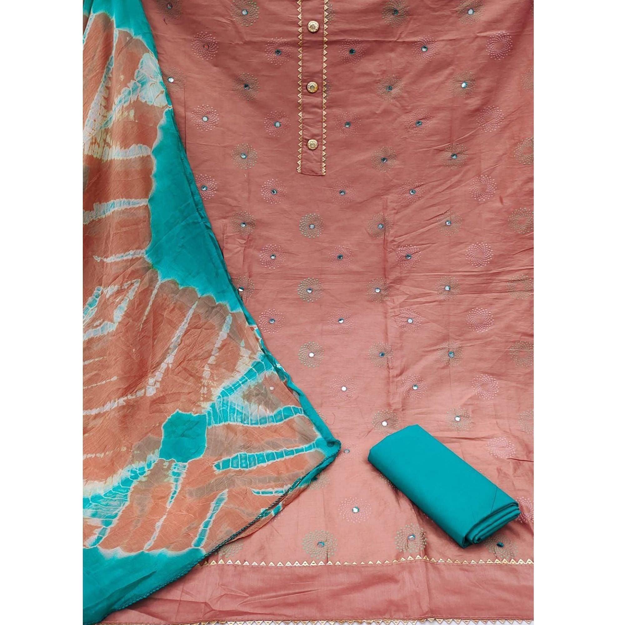 Peach Casual Wear Printed Cotton Dress Material - Peachmode