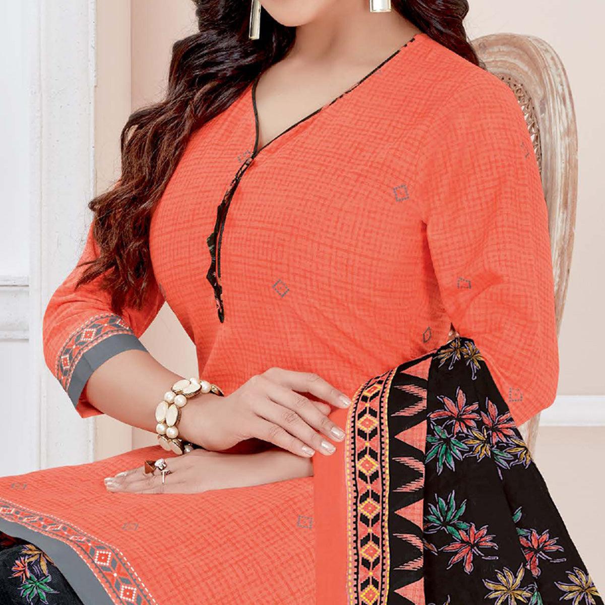 Peach Casual Wear Printed Cotton Patiala Dress Material - Peachmode